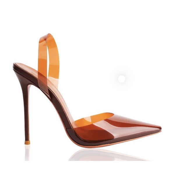 Brown Transparent Slingbacks